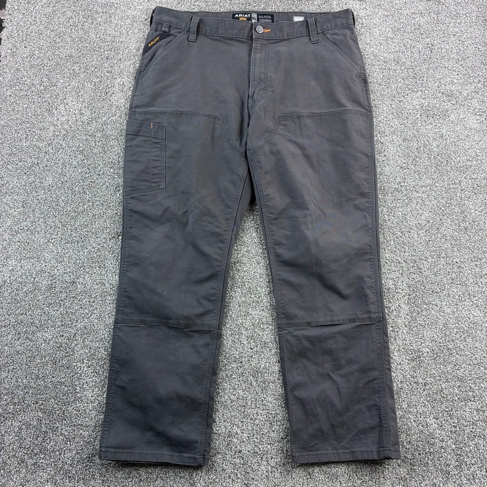 Ariat Rebar M4 Pants Mens 36x30 Gray Double Knee Canvas Relaxed Straight Utility